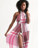 Swimsuit Coverup Womens Sheer Swimwear Plaid Print Pink and White